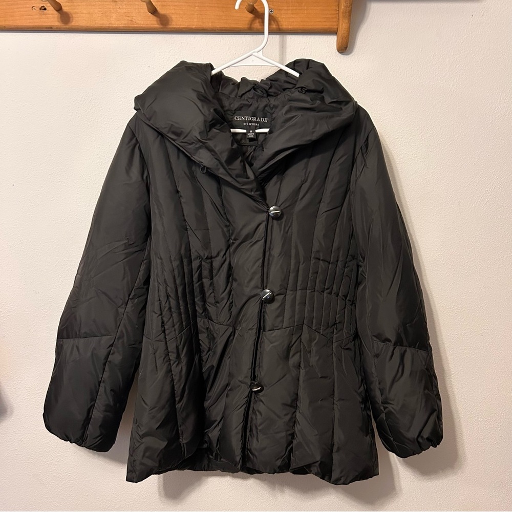Women's Black Quilted Puffer Jacket with Down Fill by Centigrade Size Medium
